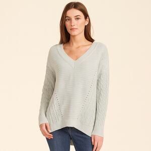 Caslon Women’s 1X Gray Cable Knit V-Neck Long Sleeve Sweater NWT